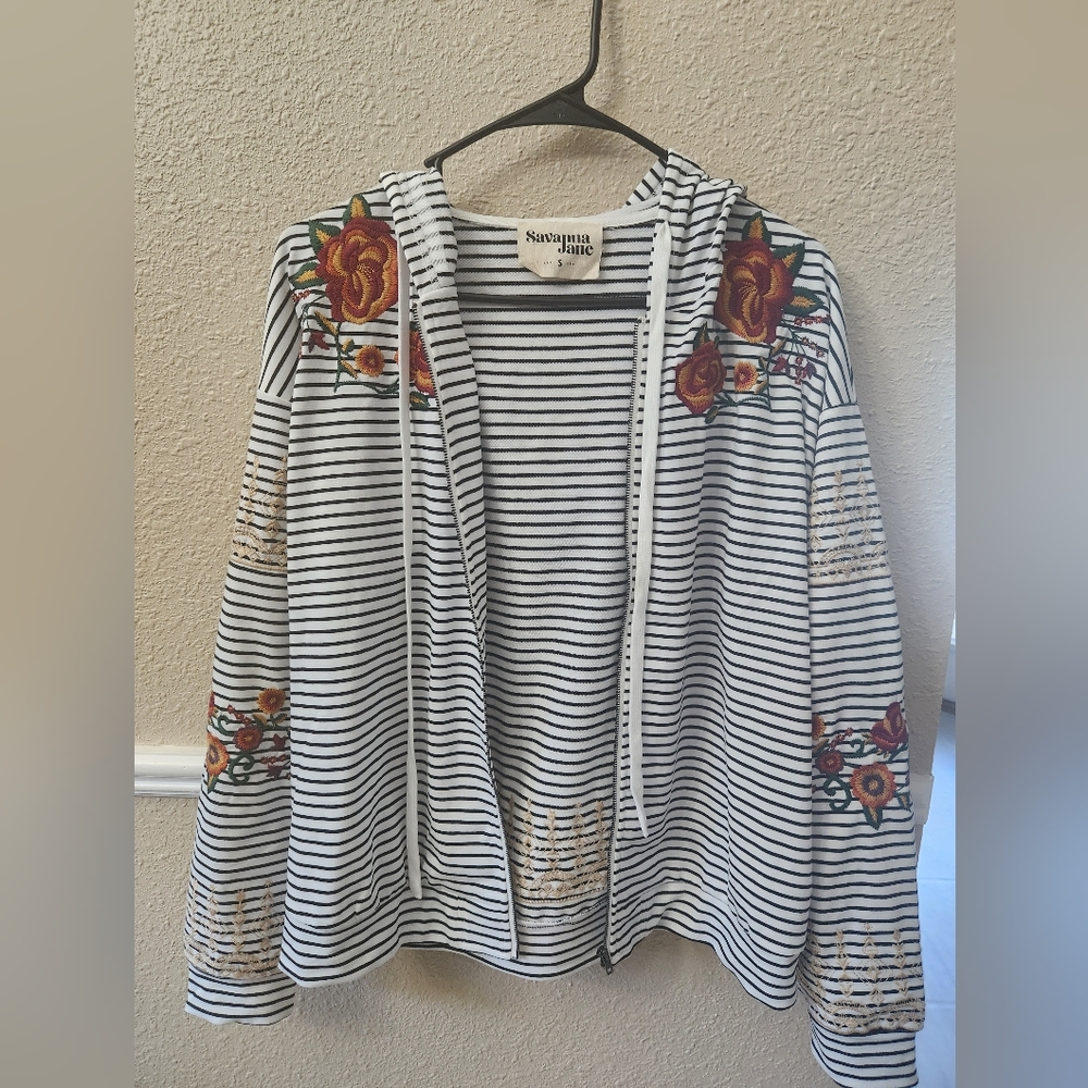 Savanna Jane Ivory and Black Zip Up Hoodie